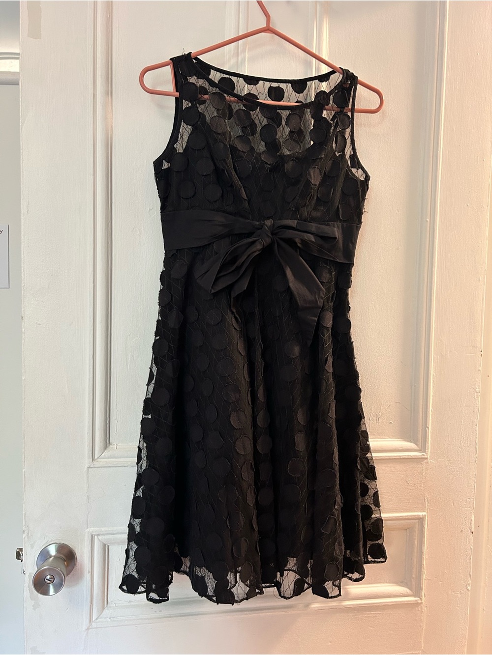 Adrianna Papell Black Polka Dot Mesh Dress